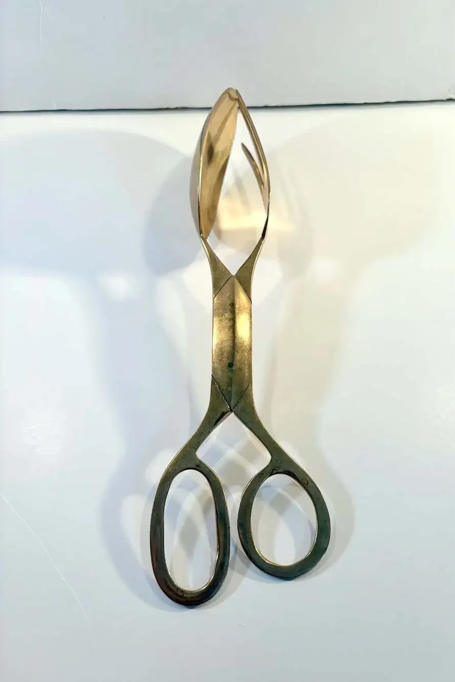 Vintage Scissor-Style Salad Serving Tongs Spoon and Fork Set